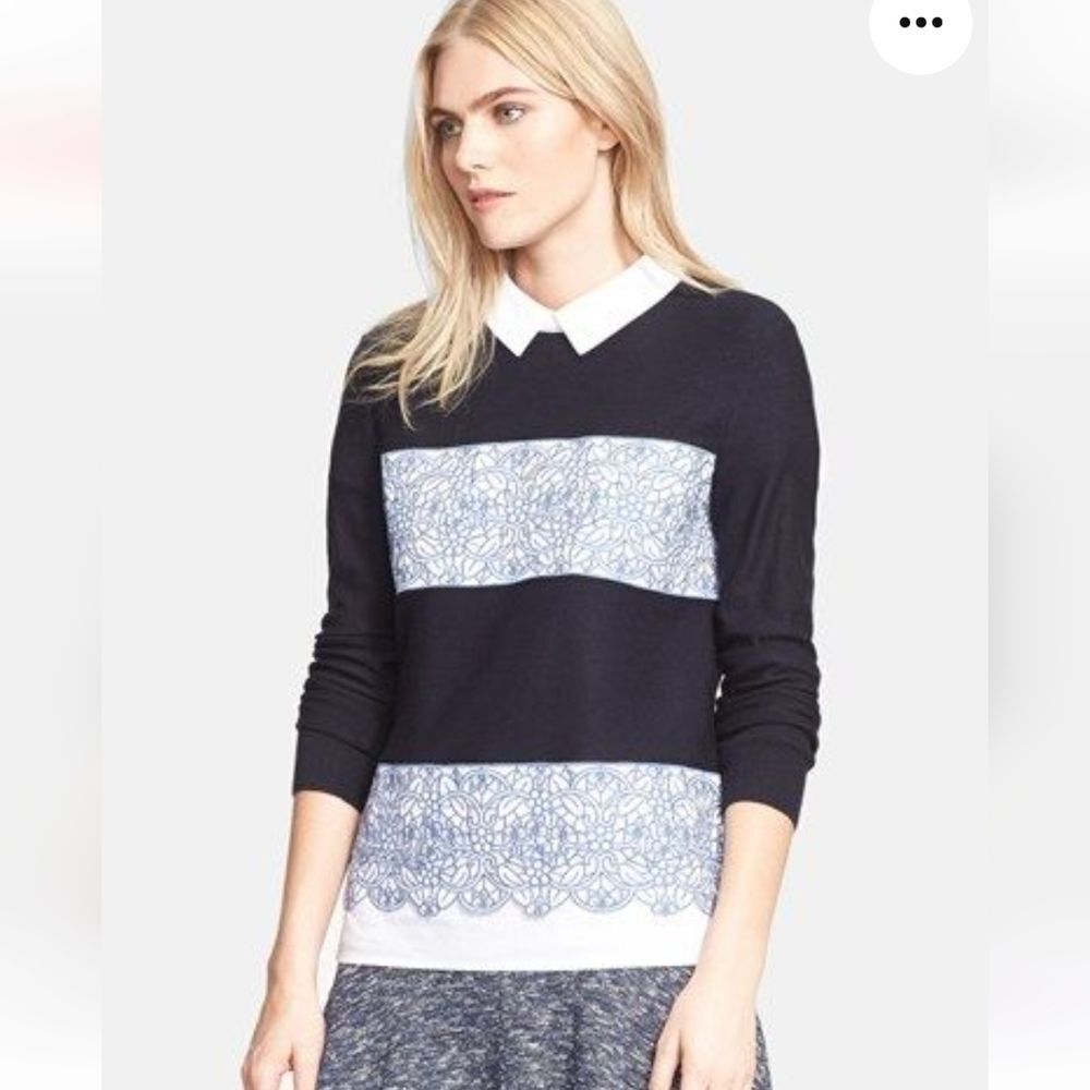 Tory Burch Edwina embroidery paneled merino sweater sz M
